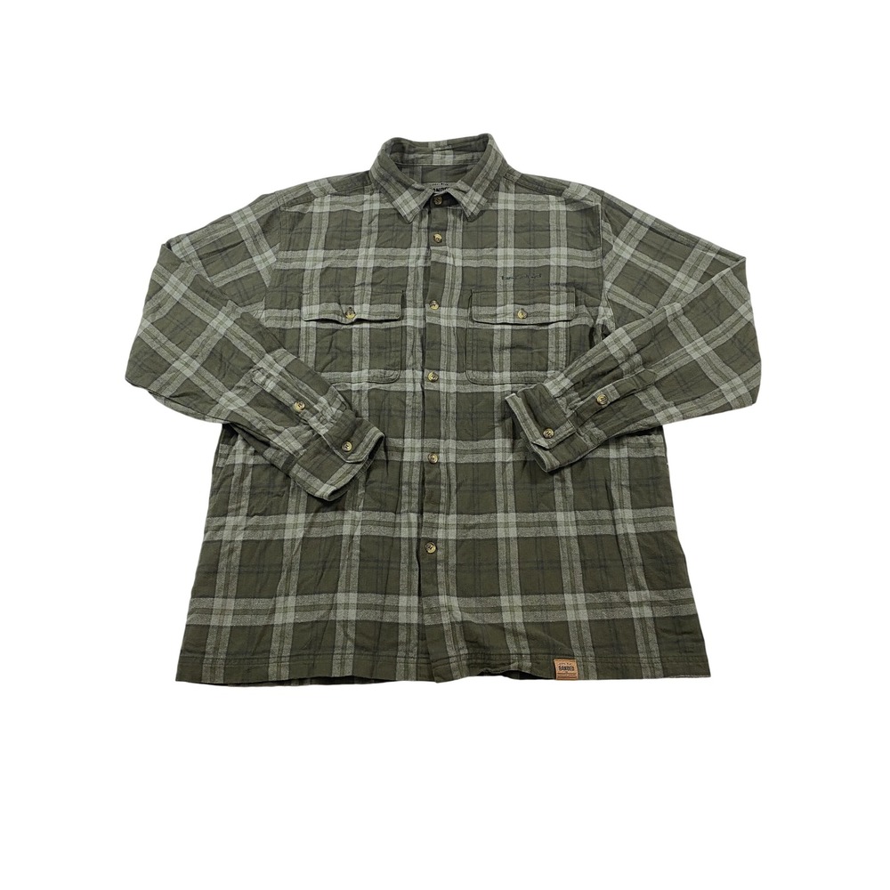 Banded Mens XL Plaid Flannel Button Down Shirt Olive Green Grey Long Sleeve - Picture 3 of 11